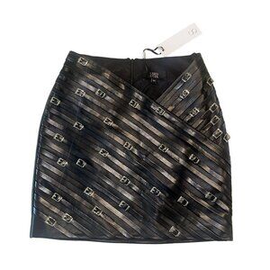 NWT Ceren Ocak Black Lamb Leather Buckle Detail Mini Skirt Women's X-Small XS